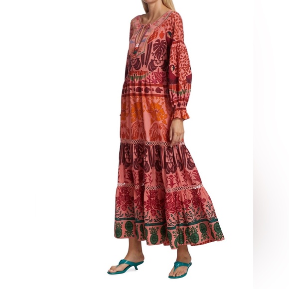 NWT Farm Rio Ainika Print Tiered Macaws Maxi Dress S - Picture 4 of 11